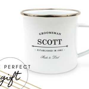 Custom Text White Enamel Mug - Personalized Campfire Mug - Camping Mug - Gifts for Him - Gift for Dad - Groomsman Gift - Best Man Gift