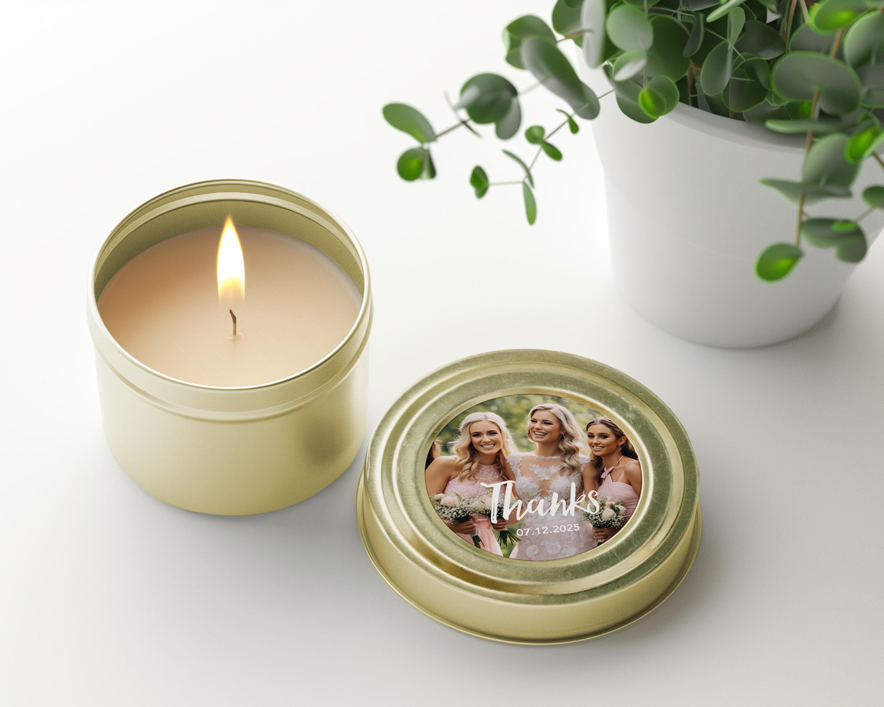 Bulk Wedding Favors - Custom Photo Gold Tin Candle Favors - Engagement ...
