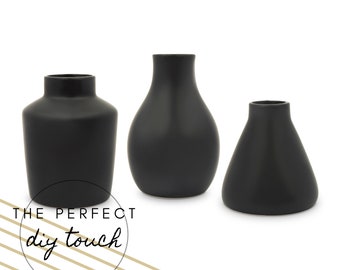 Set of 3 Black Clay Vases - DIY Centerpiece - DIY Wedding - DIY Home Decor - Chic Bridal Shower - Wedding Tablescape - Minimalist Décor