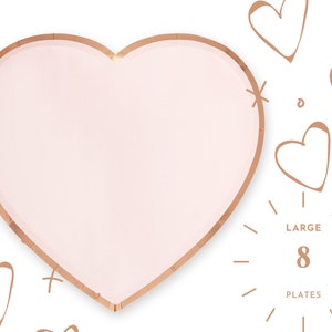 8 Piece Bridal Shower Disposable Party Plates - Heart Shaped Paper Plates - Engagement - Valentine's Day - Wedding Plates - Cake Plates