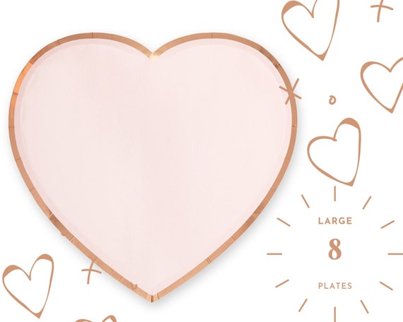 8 Piece Bridal Shower Disposable Party Plates Heart Shaped Paper