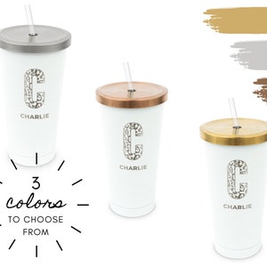 Custom Leopard Print Initial Tumbler - Personalized White Tumbler with Straw - Gifts for Her - Gift for Mom - Bridesmaid Gift - MOH Gift