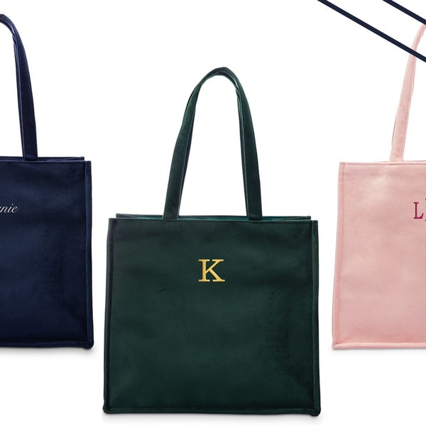 Custom Velvet Tote Bag - 3 Colors to Choose From - Pink Velvet Tote - Green Velvet Tote - Navy Velvet Tote - Gifts for Her - Christmas Gift