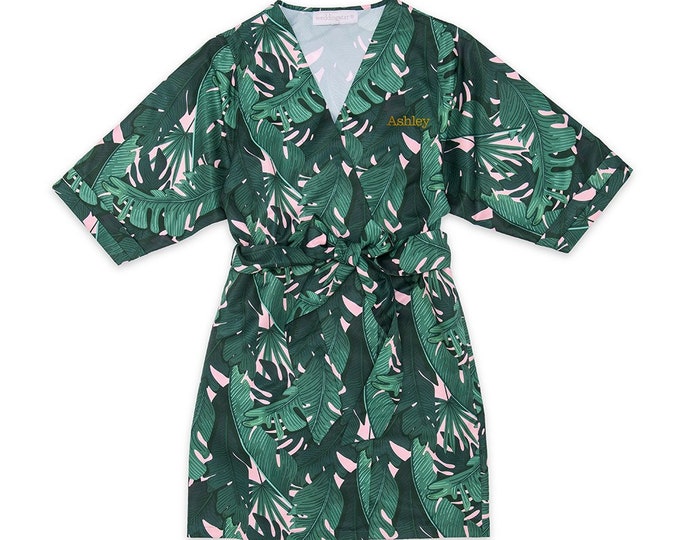 Kimonopink Palm Leaf Boho Kimonokimono Dresskimono - Etsy