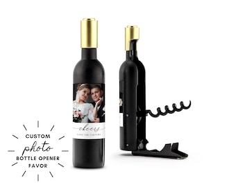 Custom Photo Wine Bottle Corkscrew - Personalized Wine Bottle Shaped Corkscrew and Bottle Opener - Bridesmaid Proposal - Bulk Wedding Favor