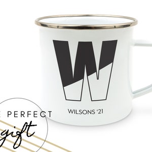 Custom Initial White Enamel Mug - Personalized Campfire Mug - Camping Mug - Gifts for Him - Gift for Dad - Groomsman Gift - Best Man Gift