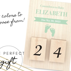 Personalized Baby Due Date Wooden Countdown Calendar - 10 Print Colors to Choose From - Days Until Baby Calendar - Custom Baby Shower Gift