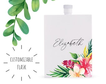 Personalized White Flask - Floral Flask - Bridesmaid Gift - Personalized Gift - Bachelorette Party - Bride Gift - Custom Flask - Unique