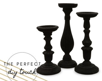 Set of 3 Black Spindle Candle Holders - DIY Wedding Centerpiece - DIY Home Décor - Gothic Candle Holder - Vintage Inspired - Home Gift