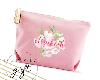 Personalized Cosmetics Bag - Watercolor Floral - Gifts for Her - Birthday - Best Friend Gift - Mother's Day Gift - Custom Christmas Gift