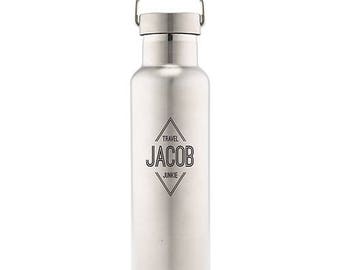 Personalized Chrome Water Bottle - Water Bottle With Handle - Personalized - Bridesmaid Gift - Groomsman Gift - Destination Wedding - Favor