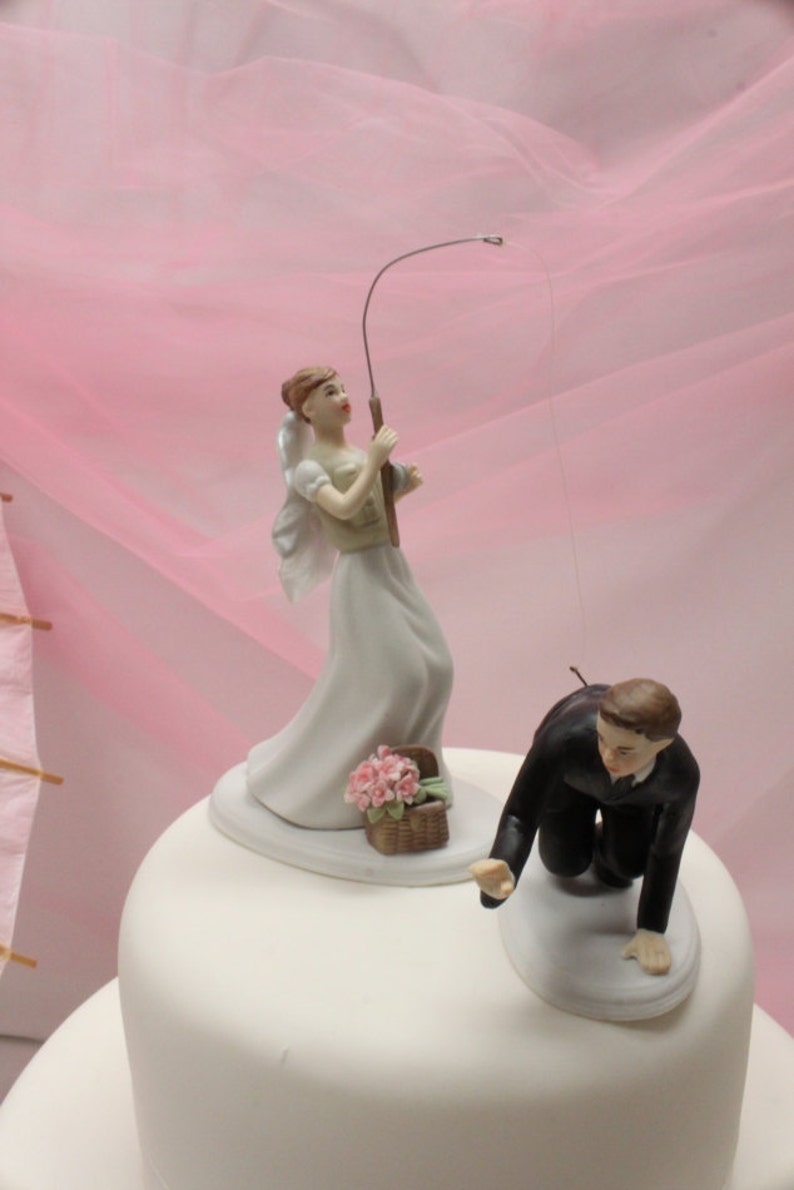 Personalized Wedding Cake Topper Fishing Couple Bride and