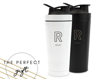 Personalized Protein Shaker - Custom Initial Protein Shaker - Gift for Him - Gift for Her - Stainless Steel Protein Shaker - Blender Bottle