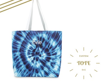 Personalized Blue Tie Dye Tote for Bridesmaids - Wedding Party Gift - Bridesmaid Proposal Bag - Maid of Honor Gift - Bridal Shower Gift Bag