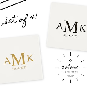 Square Monogram Custom Coasters - Set of 4 - Wedding Gift - Bridal Shower Gift - For the Happy Couple - Engagement Gift - Anniversary Gift