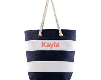 navy striped purse
