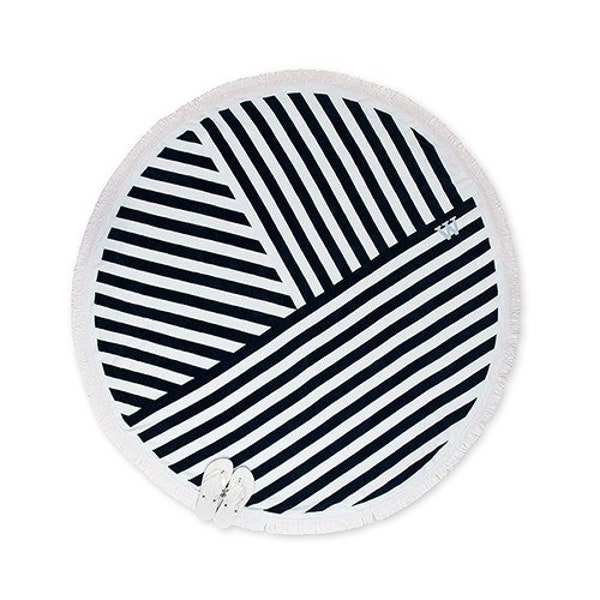 Personalized Beach Towel - Circular Towel - Navy and White Stripes - Striped - Best Friends - Customized Gift - Vacation Memento - For Her