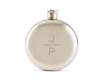 Personalized Flask - Silver Stainless Steel Monogram Flask - Unique Wedding Favor - Hip Flask - Engraved Flask - Bridesmaids - Round Flask