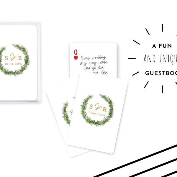 Personalized Playing Cards - Wedding Guestbook - Botanical Wreath - Fun Wedding Reception - Custom Playing Card Stationery for Wishing Well