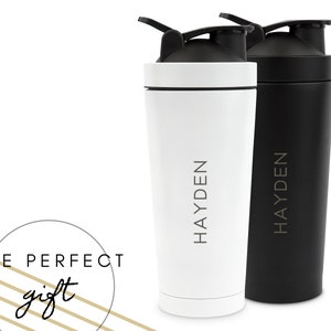 Personalized Protein Shaker Bottle - Stainless Steel Protein Shaker - Blender Bottle - Workout Water Bottle - Gift for Her - Gift for Him