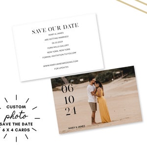 6 x 4 gepersonaliseerde foto bruiloft save-the-date kaart - Save the Date-sjabloon met foto - Op maat bedrukte Save the Date-kaart zonder envelop