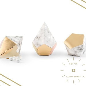 Lot de 12 faveurs de marbre et d'or de style géode - boîte de faveur or et blanc - boîte de faveur de fête de fiançailles-boîte de faveur de mariage - mariage unique