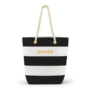 Cabana Tasche - Personalisierte Strandtasche - Cabana Tasche - Personalisierte Tragetasche - Schwarz und weiß gestreifte Tragetasche - Strand - Pool - Geschenk