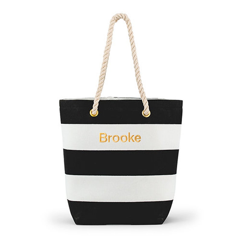 Custom Beach Tote Bag Cabana Tote Personalized Tote Bag Large Black and White Striped Tote Bag Destination Wedding Beach Pool image 1