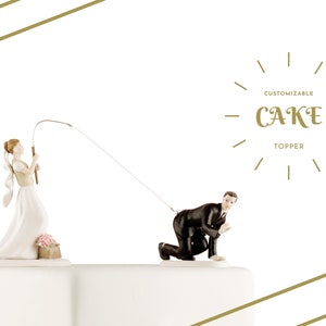 Topo de bolo de casamento personalizado - Casal de pescadores - Noivos Topo de bolo de casamento - Casamento com tema de pesca - Noivos pescadores