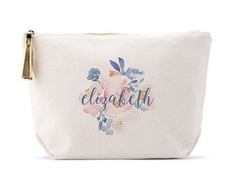 Floral Makeup Bag - Personalized Cosmetics Bag - Bridal Party Favor - Bridesmaids Gift - Bridal Shower Gift - Custom Gift for the Bride