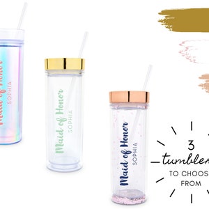 Personalized Maid of Honor Drink Tumbler with Lid and Straw - Personalized Maid of Honor Gift - Bridesmaid Proposal Gift - MOH Proposal