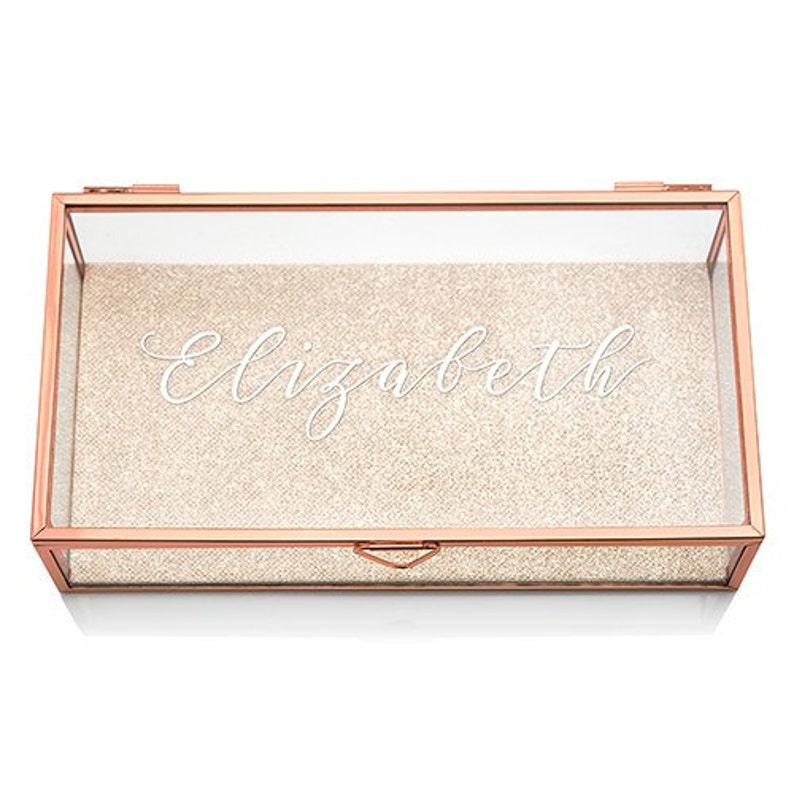 Personalized Glass Jewelry Box Script Custom Name Rose Gold Gifts for Her Bridal Party Gift Bridesmaid Gift Personalized Name image 2