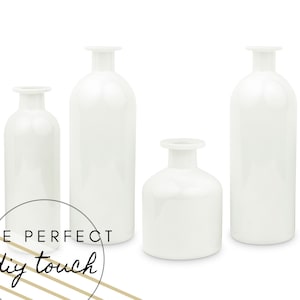 Set of 4 Assorted White Bud Vases - DIY Centerpiece - DIY Wedding - DIY Home Décor - Minimalistic Home Décor - Flower Vase - Bud Vase Set