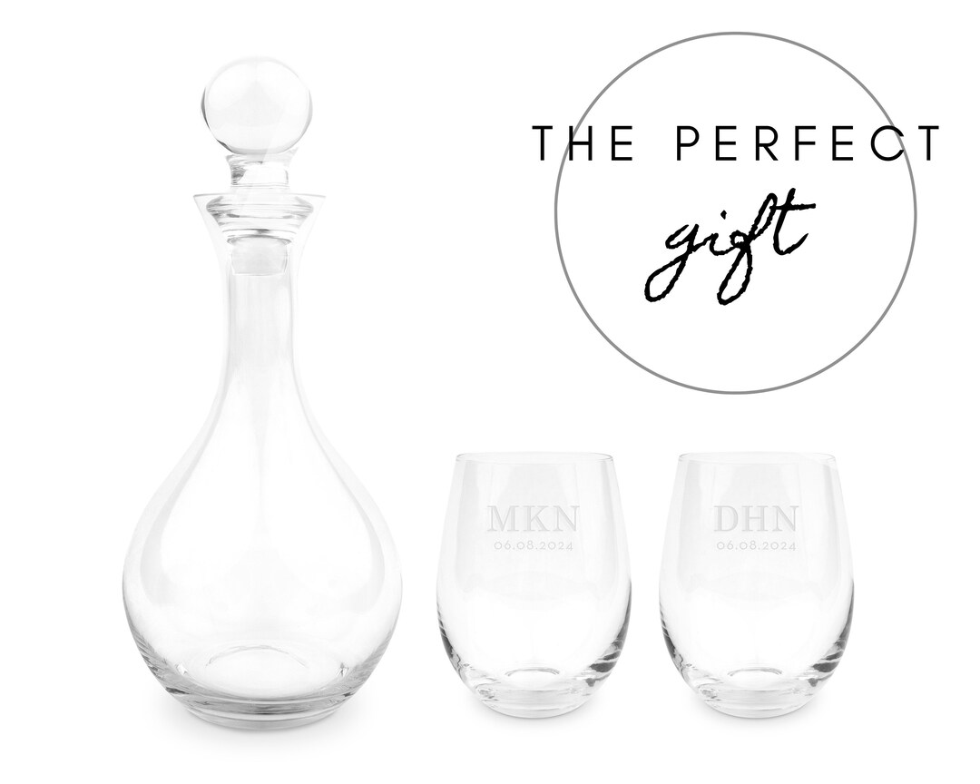 Engraved Monogram Wine Decanter Personalized Wine Decanter Gift Set Custom Wine Glasses With