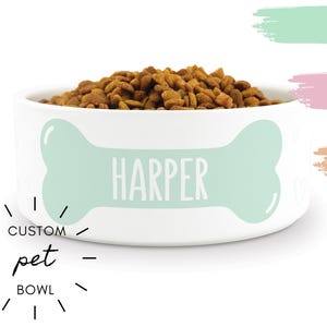 Custom Name Dog Bowl with Bone Design - Personalized Dog Dish - Dog Bowl - Puppy Gift - Personalized Ceramic Dog Food Bowl in 8 Print Colors
