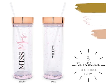 Vaso personalizado para la novia con tapa y pajita - Vaso de plástico con pajita - De soltera a señora - Regalo para la novia - Regalo para la despedida de soltera