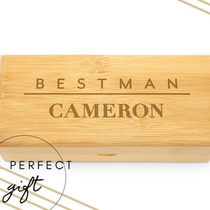 Étui à lunettes de soleil en bois gravé pour le meilleur homme - Étui à lunettes en bambou - Cadeau pour homme - Cadeau le jour du mariage - Cadeau de mariage à destination