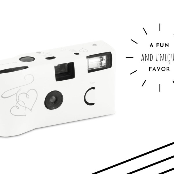 Disposable Camera - White and Silver Heart Design - Wedding Favor - Photo Booth Prop - Engagement Party - Single Use Camera Party Favor