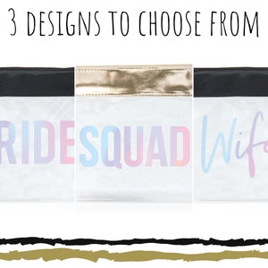 Bachelorette Armband für Brautjungfer und Braut - Geschenk für Brautjungfer - Kosmetiktasche für Braut - Squad - Wifey - Jubiläum - durchsichtiger Beutel