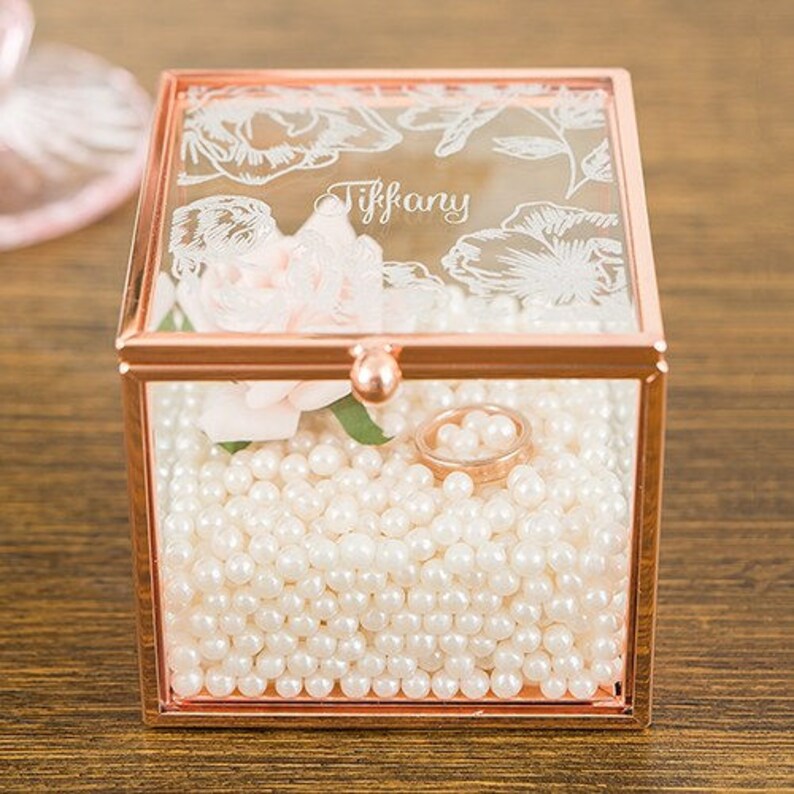 Etched Glass Jewelry Box Rose Gold Jewelry Box Modern Etsy