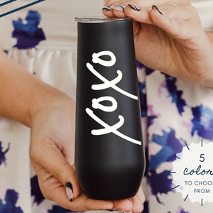 Personalized 8oz Bridesmaid Champagne Flute Tumbler with XOXO - Insulated Tumblers for Bachelorette Party - Custom Bridesmaid Proposal Gift