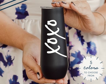 Personalized 8oz Bridesmaid Champagne Flute Tumbler with XOXO - Insulated Tumblers for Bachelorette Party - Custom Bridesmaid Proposal Gift