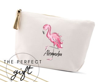 Personalized Cosmetics Bag - Flamingo Print - Mother's Day Gift - Gifts for Her - Birthday - Best Friend Christmas Gift - Stocking Stuffer