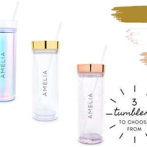 Personalized Drink Tumbler with Lid and Straw - Wedding Party Drink Tumblers - Custom Name Tumblers - Bridal Party Gift - Bridesmaid Gift