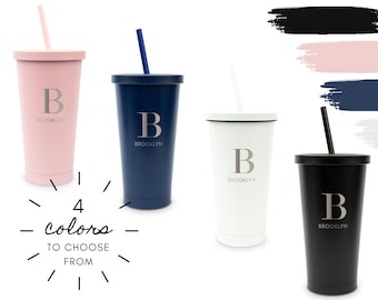 Personalisierter Name Becher mit Stroh - Erhältlich in Weiß, Schwarz, Pink oder Marine - Personalisiertes Namensgeschenk - Geschenke für Sie - Brautjungfer Geschenk