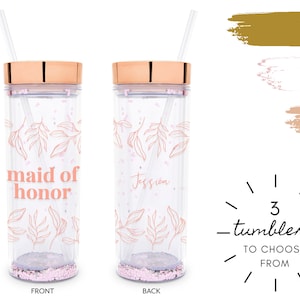 Personalisierte Blumen Trauzeugin Becher mit Deckel und Strohhalm - 17 Unzen Getränkebecher - Brautparty Geschenk - MOH Vorschlag - Trauzeugin Becher