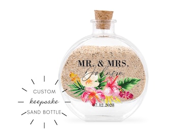 Tropical Floral Sand Ceremony Custom Keepsake Jar - Beach Wedding - Honeymoon Memento - One of a Kind Wedding Gift  - Honeymoon Sand Display