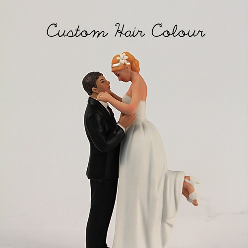 Personalized Wedding Cake Topper - Interlocking Wedding Cake Topper - True Romance Cake Topper - Hispanic Groom and Light Skin Tone Bride