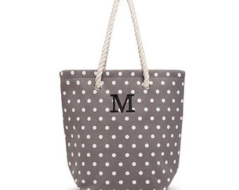 Personalized Tote Bag - Cabana Tote - Large Grey and White Polka Dot Tote Bag - Personalized Gift - Women's Tote - Reusable Bag - Beach Bag