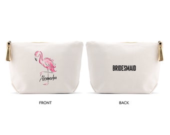 Personalized Flamingo Cosmetics Bag - Bridal Party Gift - Bridesmaid Proposal Gift - Bridal Shower Gift - Custom Bridal Party Makeup Bag